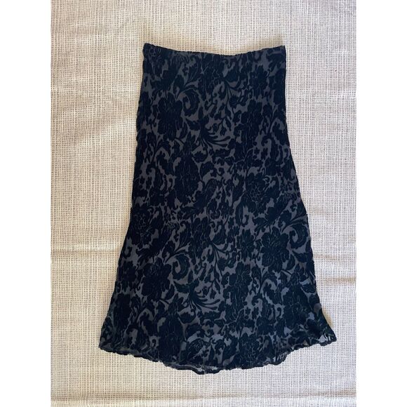 Womens Skirt Sz 14 Black Burnout Velvet Floral Silk Blend Y2K Gothic Boho - Picture 1 of 4